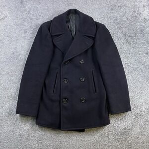 Vintage US Navy Wool Pea Coat Mens 36 Navy Blue Double Breasted Military Jacket